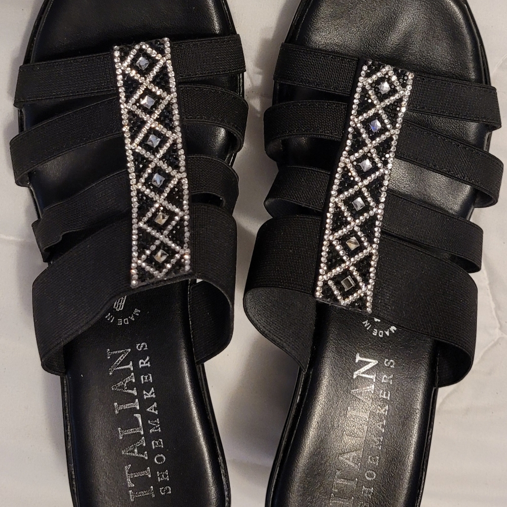 Size 8. Black Italian Shoemakers dressy wedge with bling.